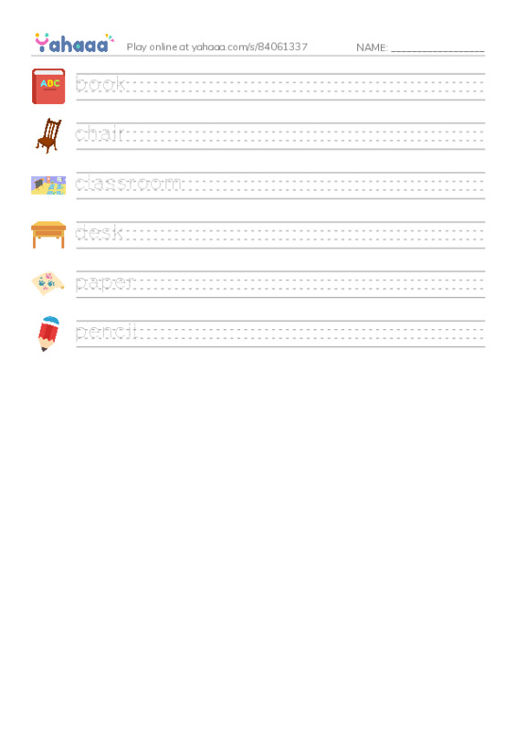 RAZ Vocabulary AAA: The Classroom PDF write between the lines worksheet