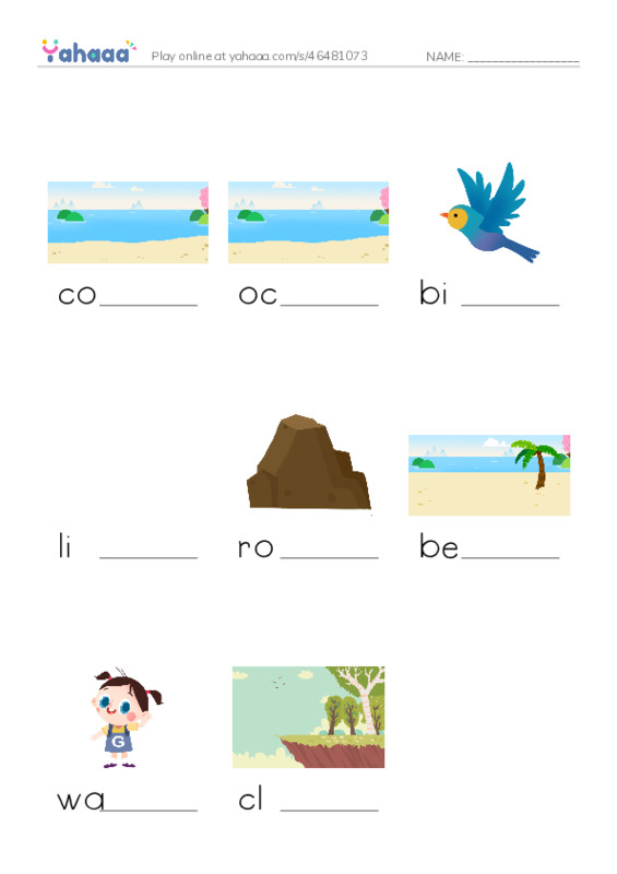 RAZ Vocabulary AAA: The Coast PDF worksheet to fill in words gaps