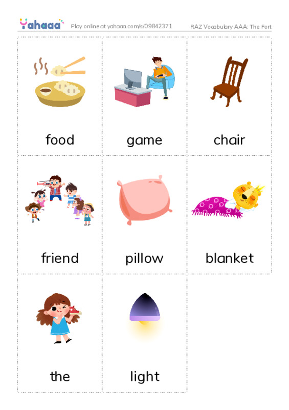 RAZ Vocabulary AAA: The Fort PDF flaschards with images