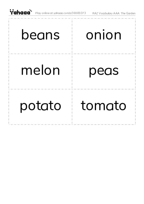 RAZ Vocabulary AAA: The Garden PDF two columns flashcards