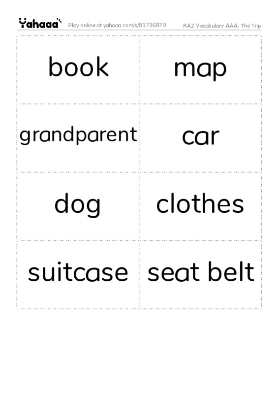 RAZ Vocabulary AAA: The Trip PDF two columns flashcards