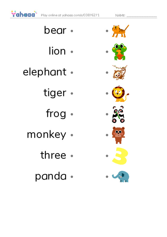 RAZ Vocabulary AAA: Three PDF link match words worksheet