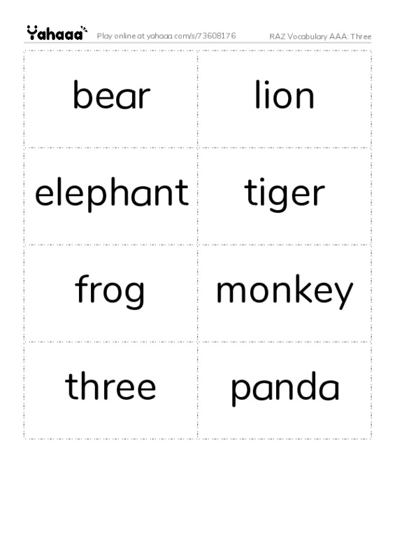 RAZ Vocabulary AAA: Three PDF two columns flashcards