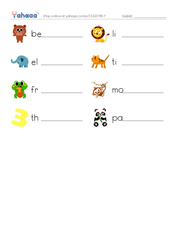 RAZ Vocabulary AAA: Three PDF worksheet writing row