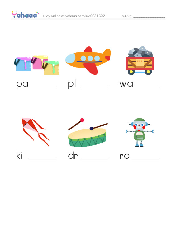 RAZ Vocabulary AAA: Toys PDF worksheet to fill in words gaps
