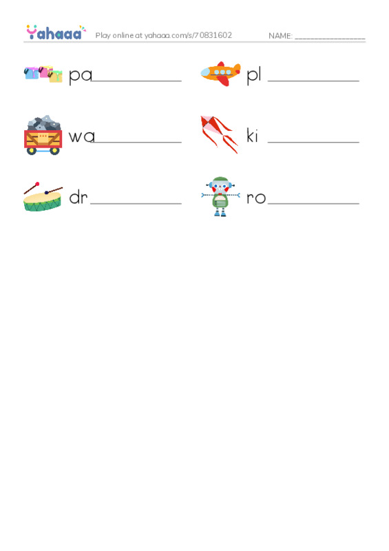 RAZ Vocabulary AAA: Toys PDF worksheet writing row