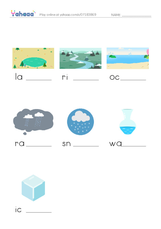 RAZ Vocabulary AAA: Water PDF worksheet to fill in words gaps