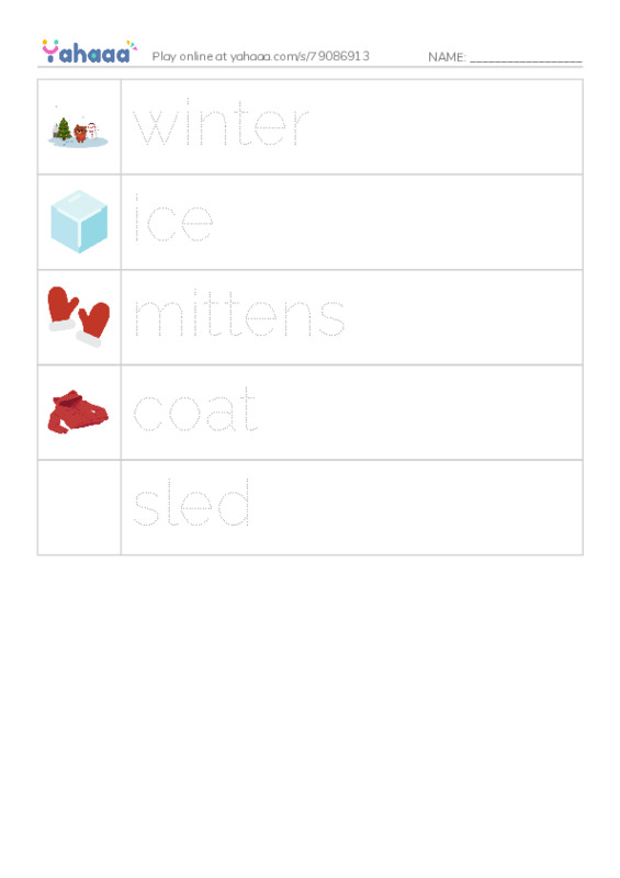 RAZ Vocabulary AAA: Winter PDF one column image words