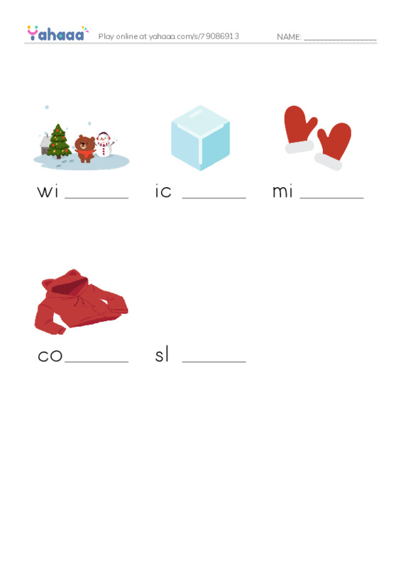 RAZ Vocabulary AAA: Winter PDF worksheet to fill in words gaps