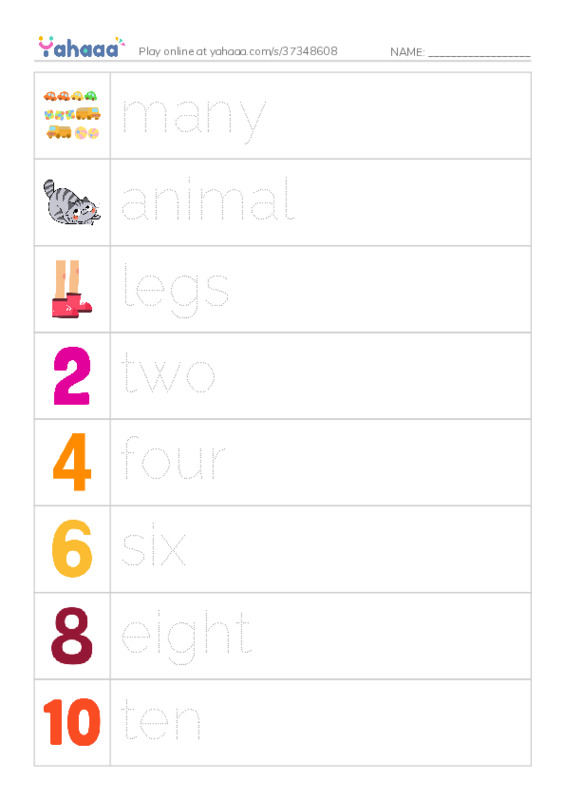 RAZ Vocabulary B: How Many Legs PDF one column image words