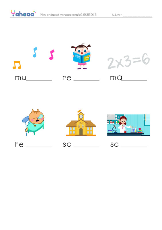 RAZ Vocabulary B: It Is School Time PDF worksheet to fill in words gaps