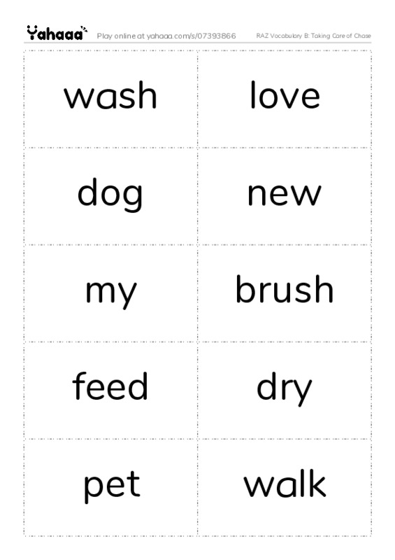 RAZ Vocabulary B: Taking Care of Chase PDF two columns flashcards