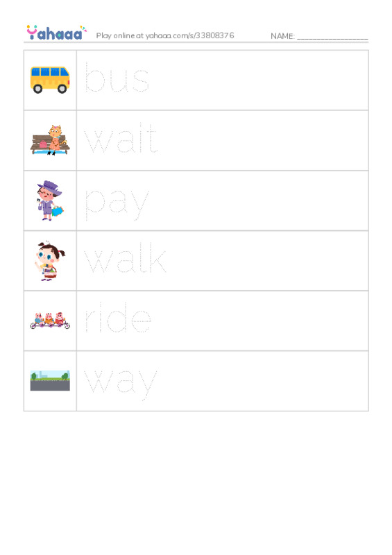 RAZ Vocabulary B: Taking the Bus PDF one column image words