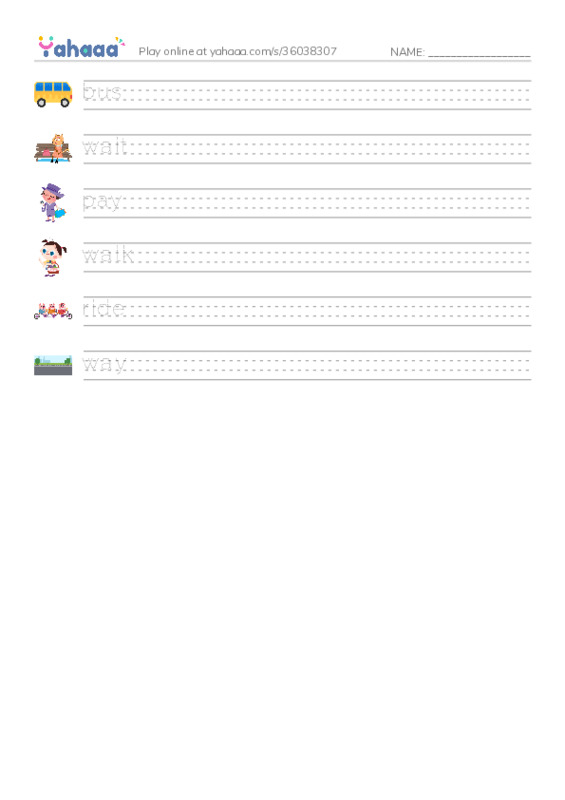 RAZ Vocabulary B: Taking the Bus PDF write between the lines worksheet