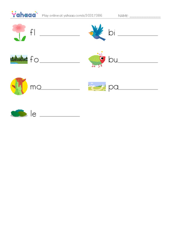 RAZ Vocabulary B: The New Forest Path PDF worksheet writing row