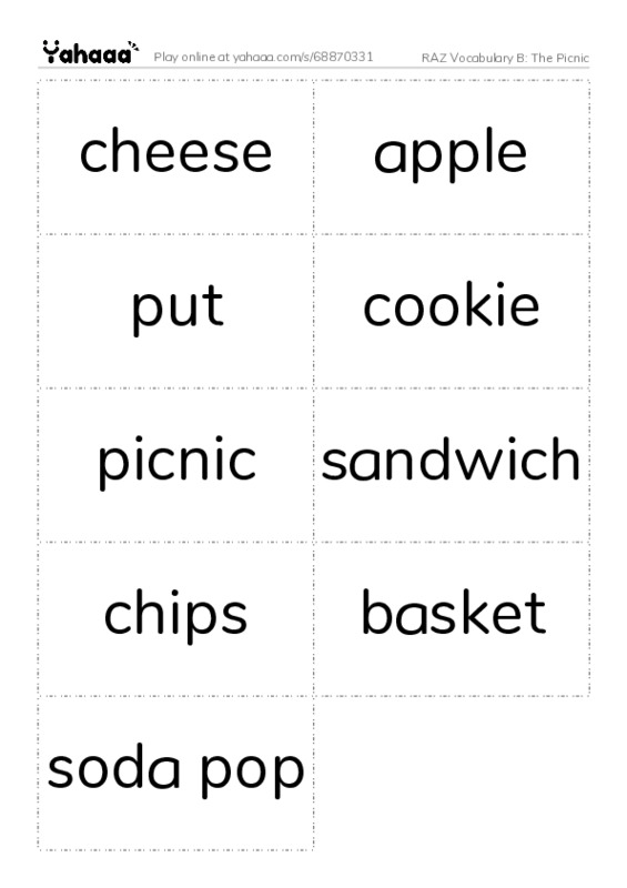 RAZ Vocabulary B: The Picnic PDF two columns flashcards