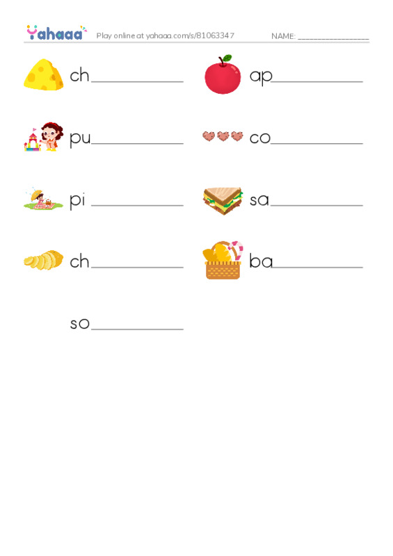 RAZ Vocabulary B: The Picnic PDF worksheet writing row