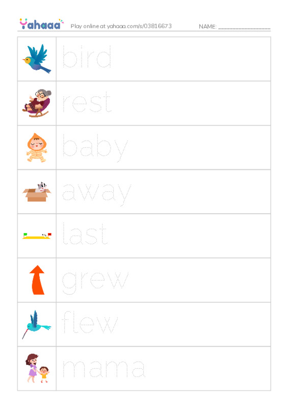 RAZ Vocabulary B: Three Baby Birds PDF one column image words