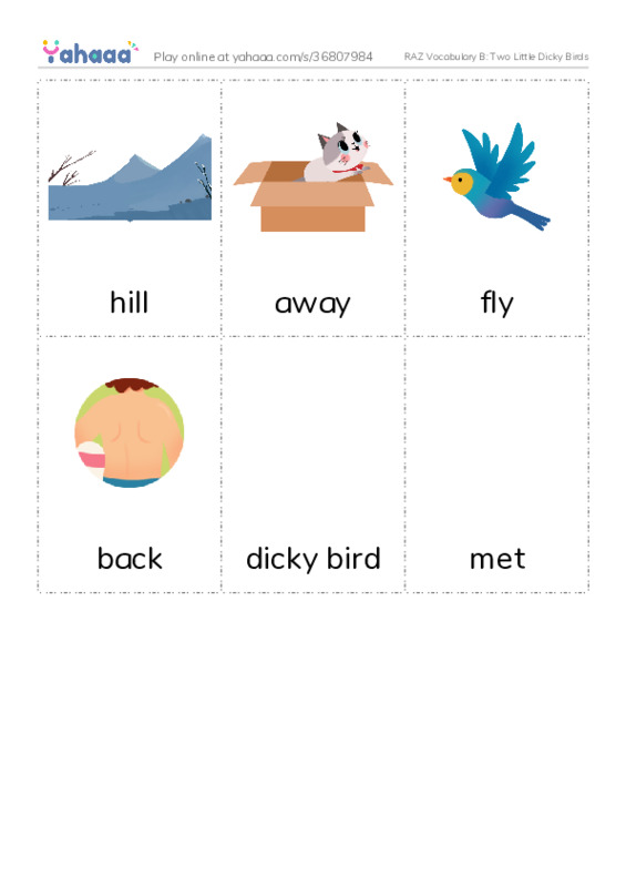 RAZ Vocabulary B: Two Little Dicky Birds PDF flaschards with images