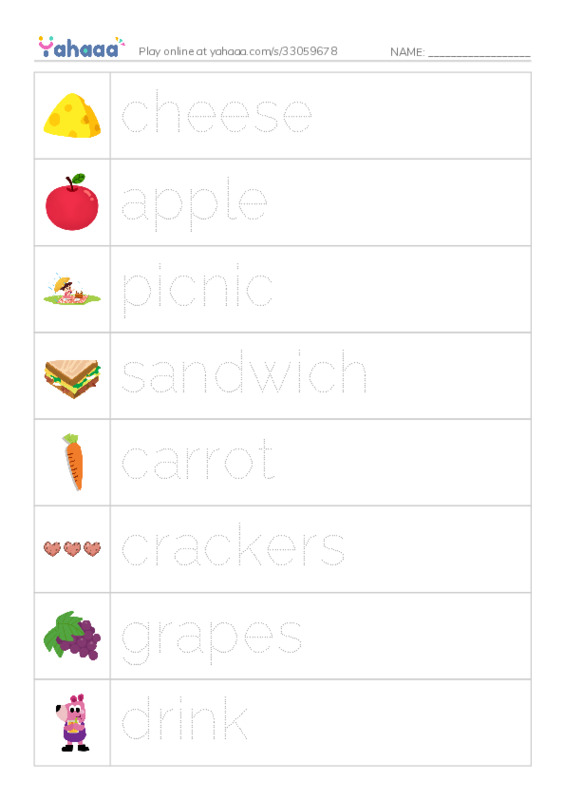 RAZ Vocabulary B: We Pack a Picnic PDF one column image words
