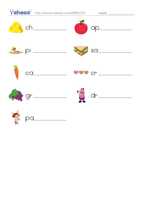 RAZ Vocabulary B: We Pack a Picnic PDF worksheet writing row
