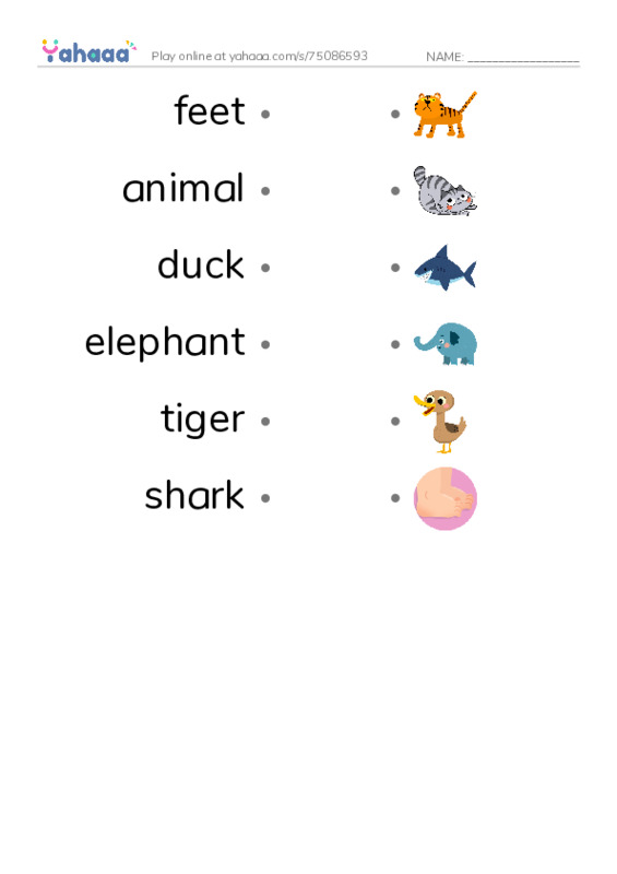 RAZ Vocabulary B: What Has These Feet PDF link match words worksheet