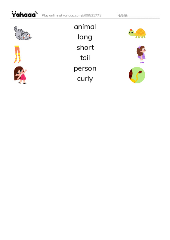 RAZ Vocabulary B: What Has This Tail PDF three columns match words