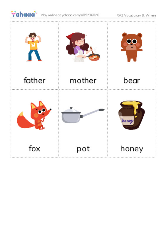 RAZ Vocabulary B: Where PDF flaschards with images