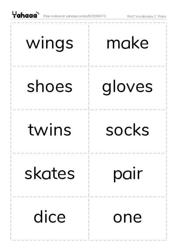 RAZ Vocabulary C: Pairs PDF two columns flashcards