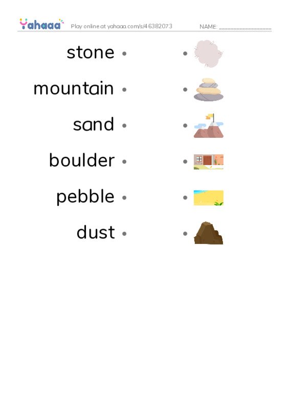 RAZ Vocabulary C: Rocks PDF link match words worksheet