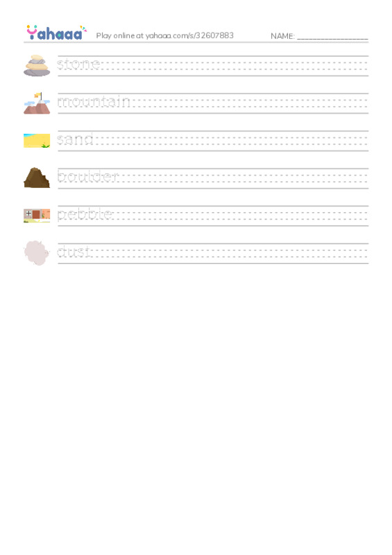 RAZ Vocabulary C: Rocks PDF write between the lines worksheet