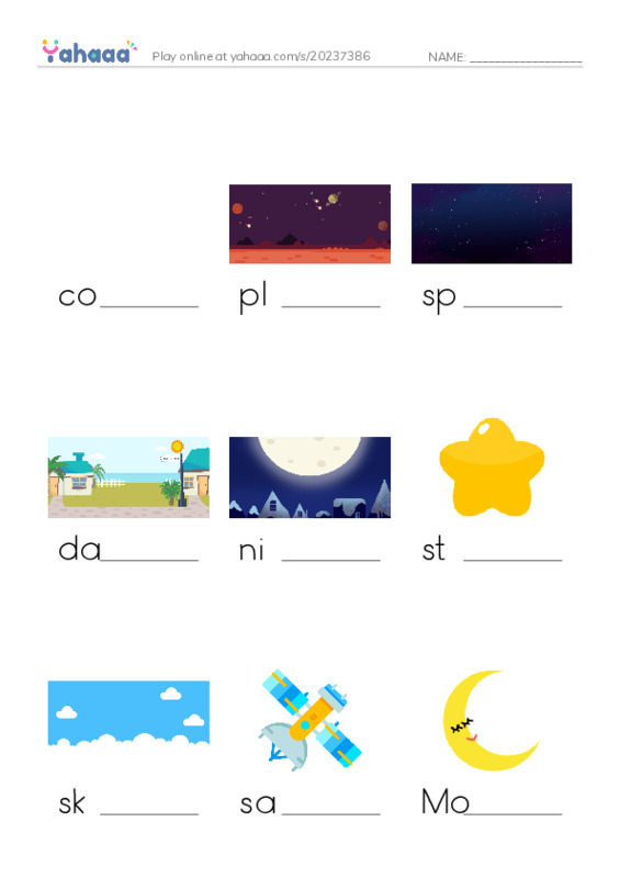 RAZ Vocabulary C: Space PDF worksheet to fill in words gaps