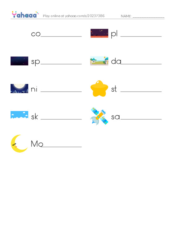 RAZ Vocabulary C: Space PDF worksheet writing row