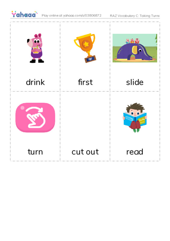 RAZ Vocabulary C: Taking Turns PDF flaschards with images