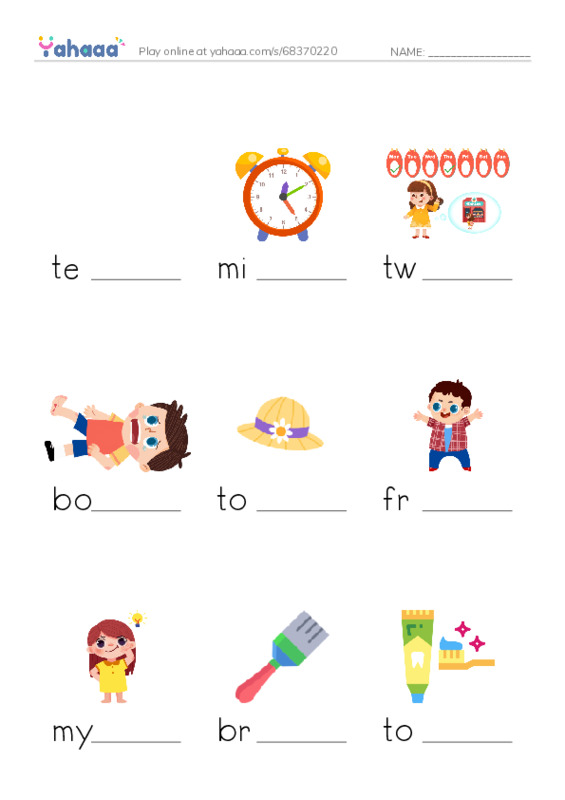 RAZ Vocabulary C: Teeth Brushing Fun PDF worksheet to fill in words gaps