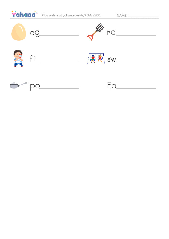 RAZ Vocabulary C: The Easter Egg Hunt PDF worksheet writing row