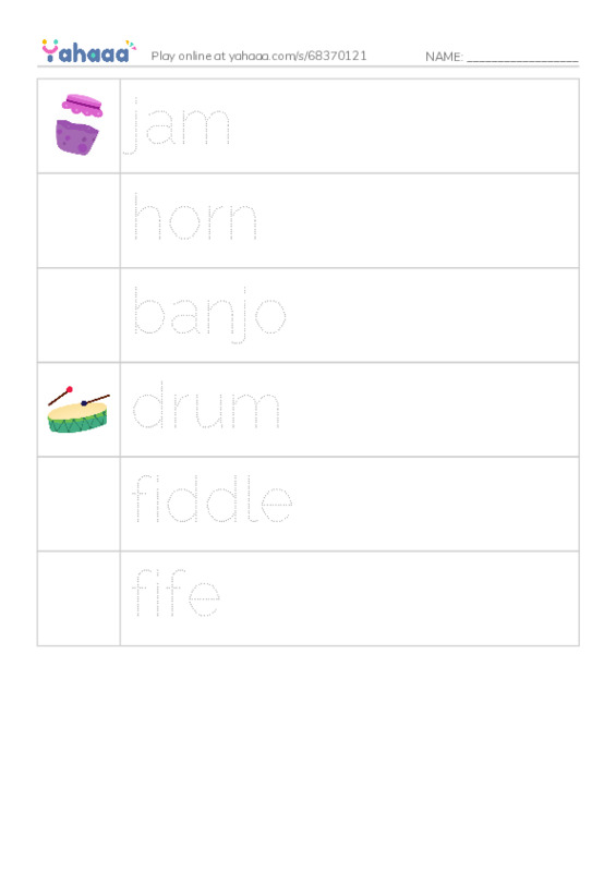 RAZ Vocabulary C: The Woodsy Band Jam PDF one column image words