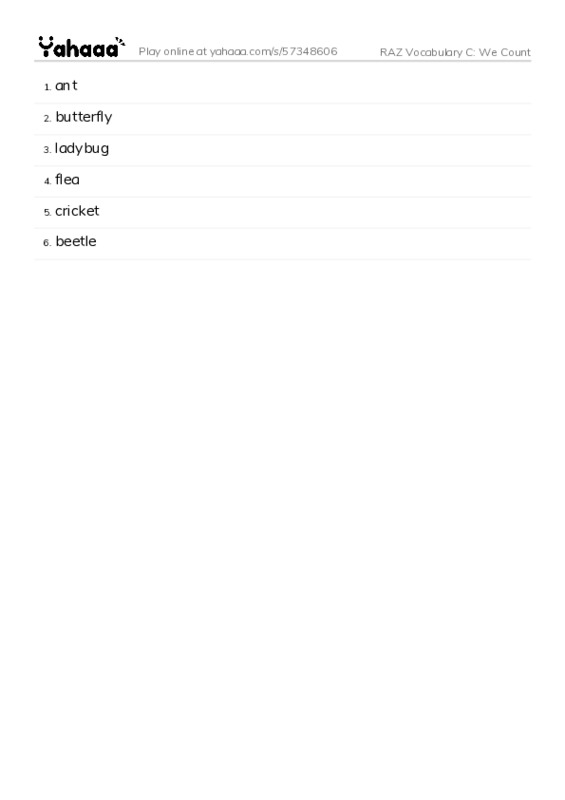 RAZ Vocabulary C: We Count PDF words glossary