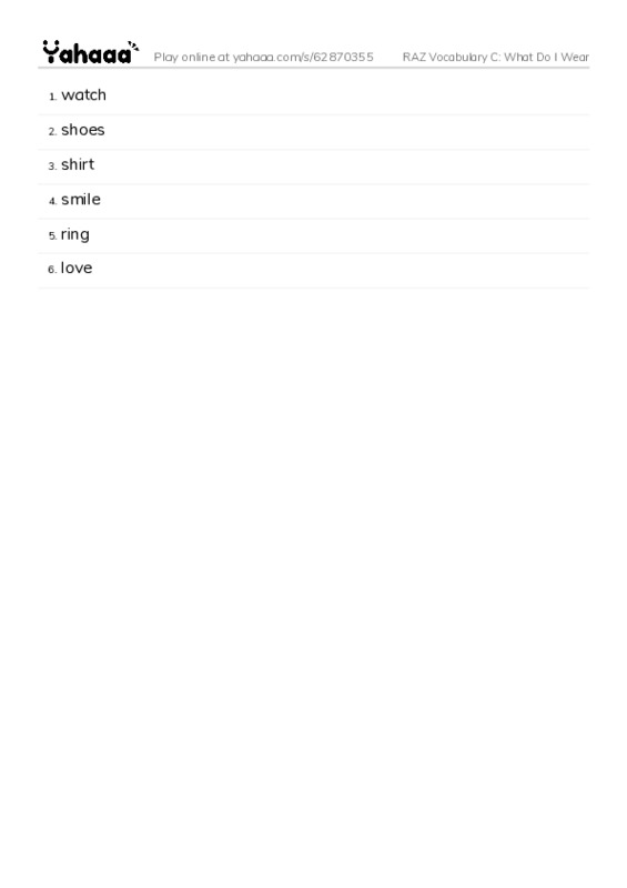 RAZ Vocabulary C: What Do I Wear PDF words glossary