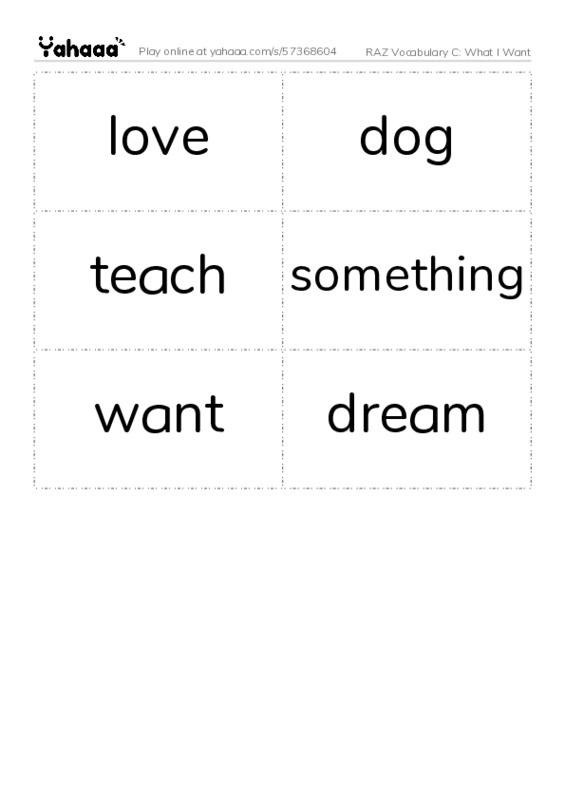 RAZ Vocabulary C: What I Want PDF two columns flashcards