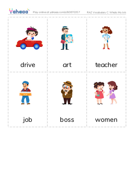 RAZ Vocabulary C: Whats My Job PDF flaschards with images