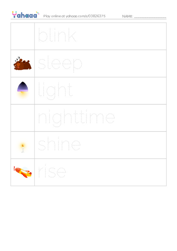 RAZ Vocabulary C: When Is Nighttime PDF one column image words