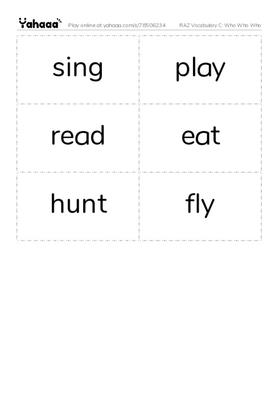 RAZ Vocabulary C: Who Who Who PDF two columns flashcards