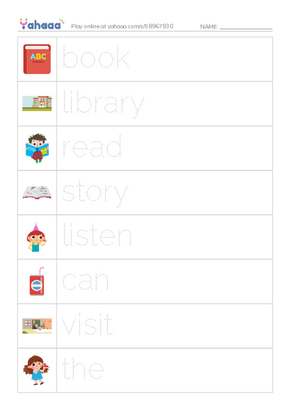 RAZ Vocabulary D: At the Library PDF one column image words