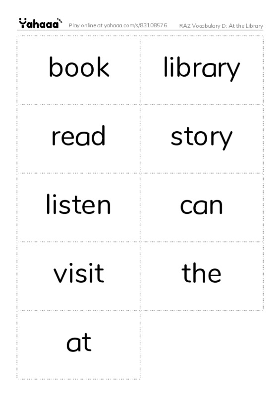 RAZ Vocabulary D: At the Library PDF two columns flashcards
