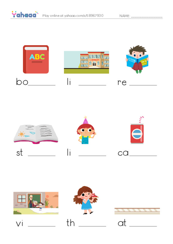 RAZ Vocabulary D: At the Library PDF worksheet to fill in words gaps