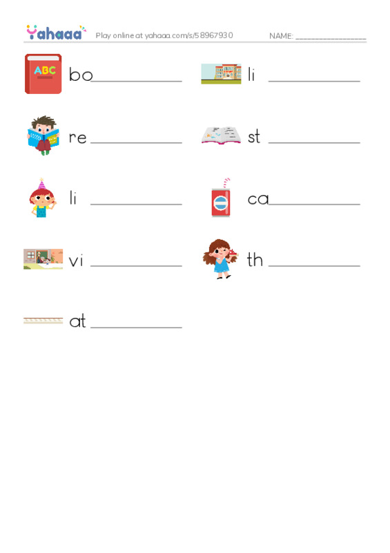 RAZ Vocabulary D: At the Library PDF worksheet writing row