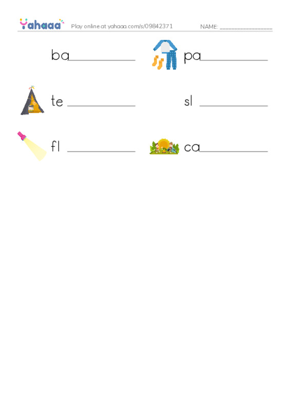 RAZ Vocabulary D: Backyard Camping PDF worksheet writing row