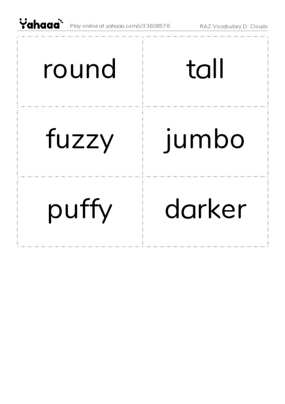 RAZ Vocabulary D: Clouds PDF two columns flashcards