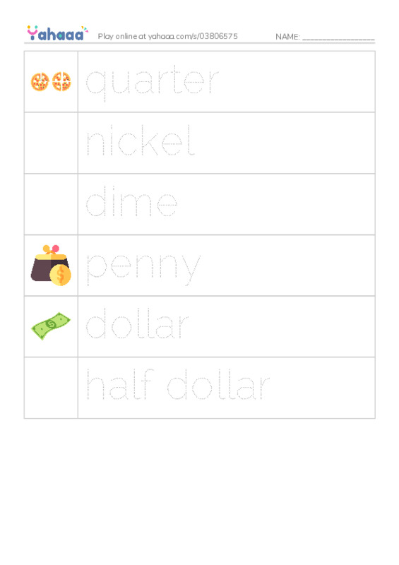 RAZ Vocabulary D: Dollars and Cents PDF one column image words